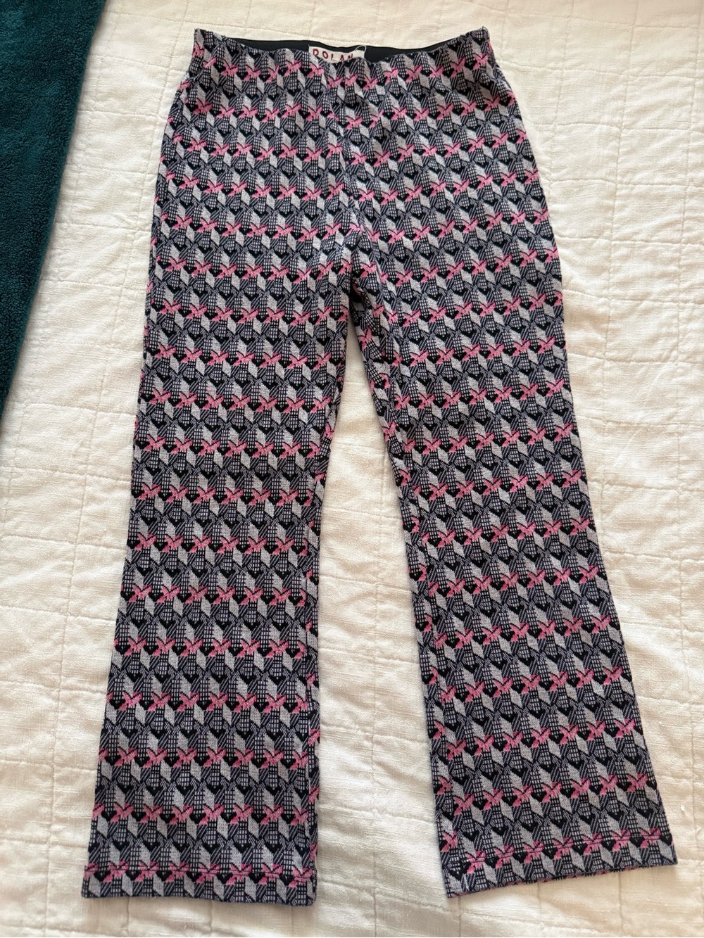 Geometric Pattern Straight-Leg Pants in Black & Pink